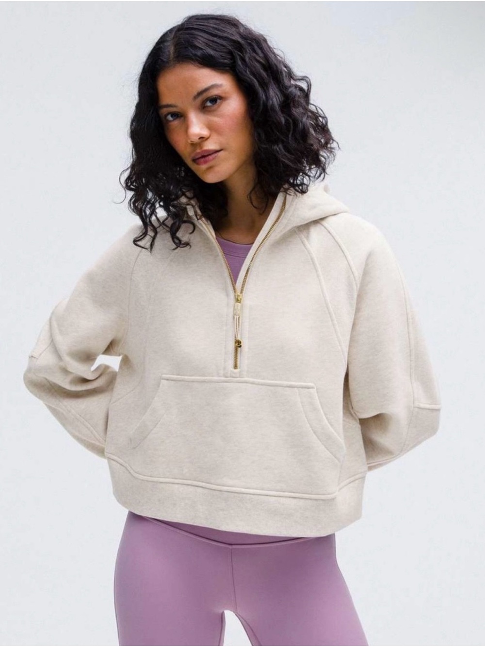 lululemon athletica Cream Colored Half-Zip Hoodie with Gold Zip